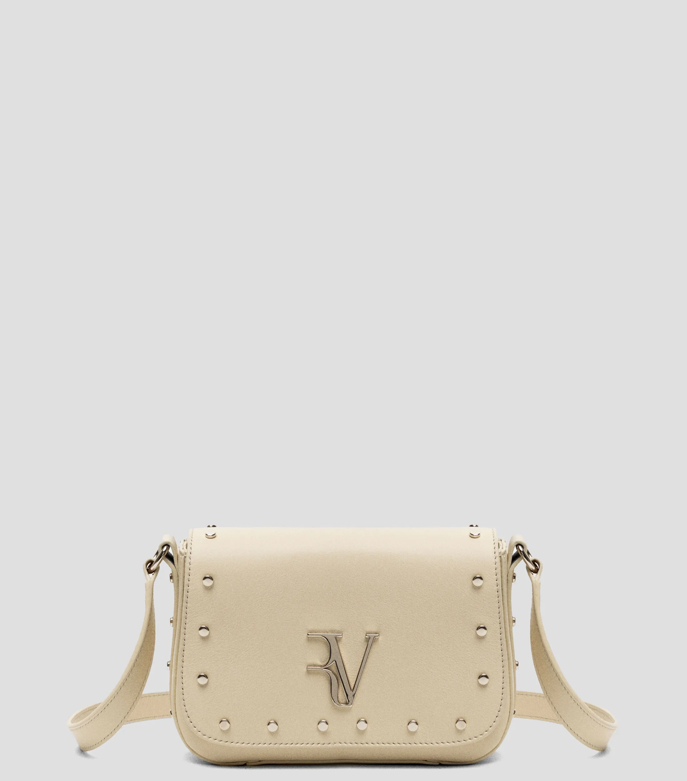 4353_Roberto Verino Bolso Crossbody crema en piel Mafalda con estoperoles Mujer