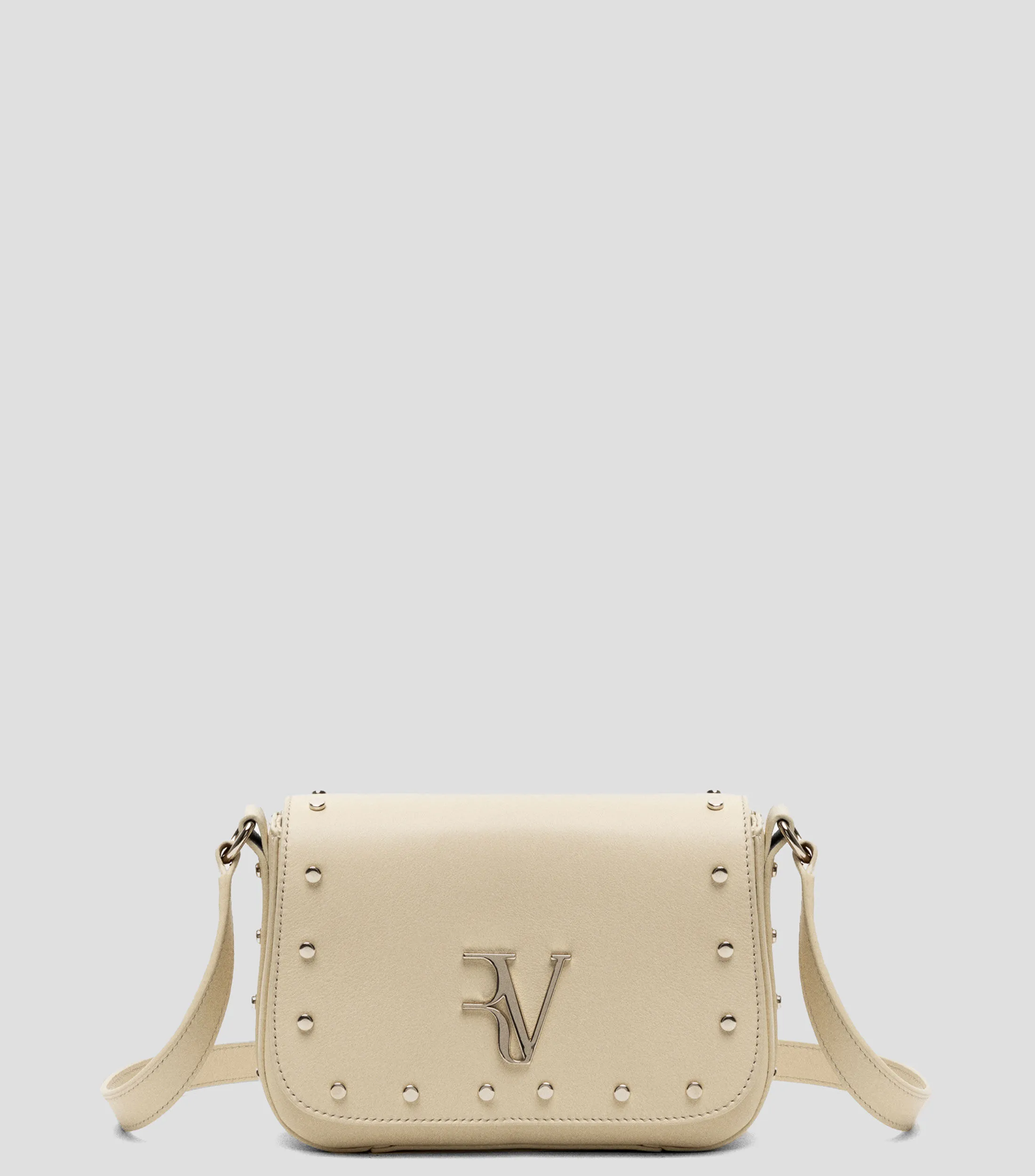 4353_Roberto Verino Bolso Crossbody crema en piel Mafalda con estoperoles Mujer