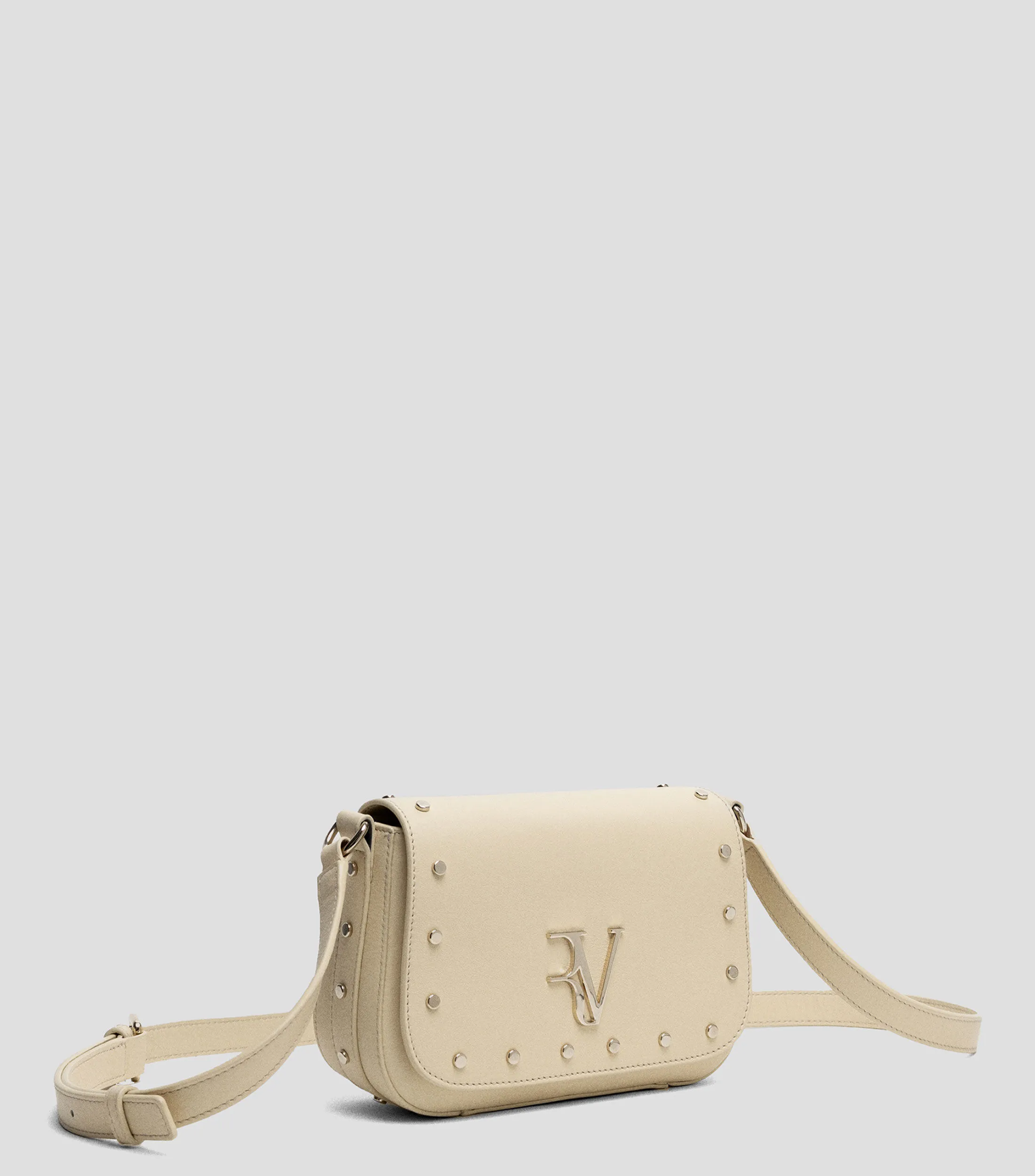 4353_Roberto Verino Bolso Crossbody crema en piel Mafalda con estoperoles Mujer