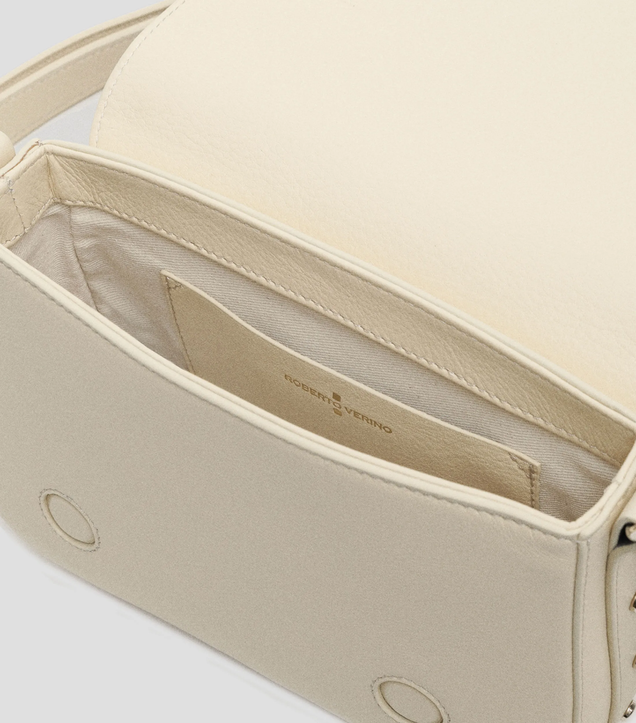 4353_Roberto Verino Bolso Crossbody crema en piel Mafalda con estoperoles Mujer