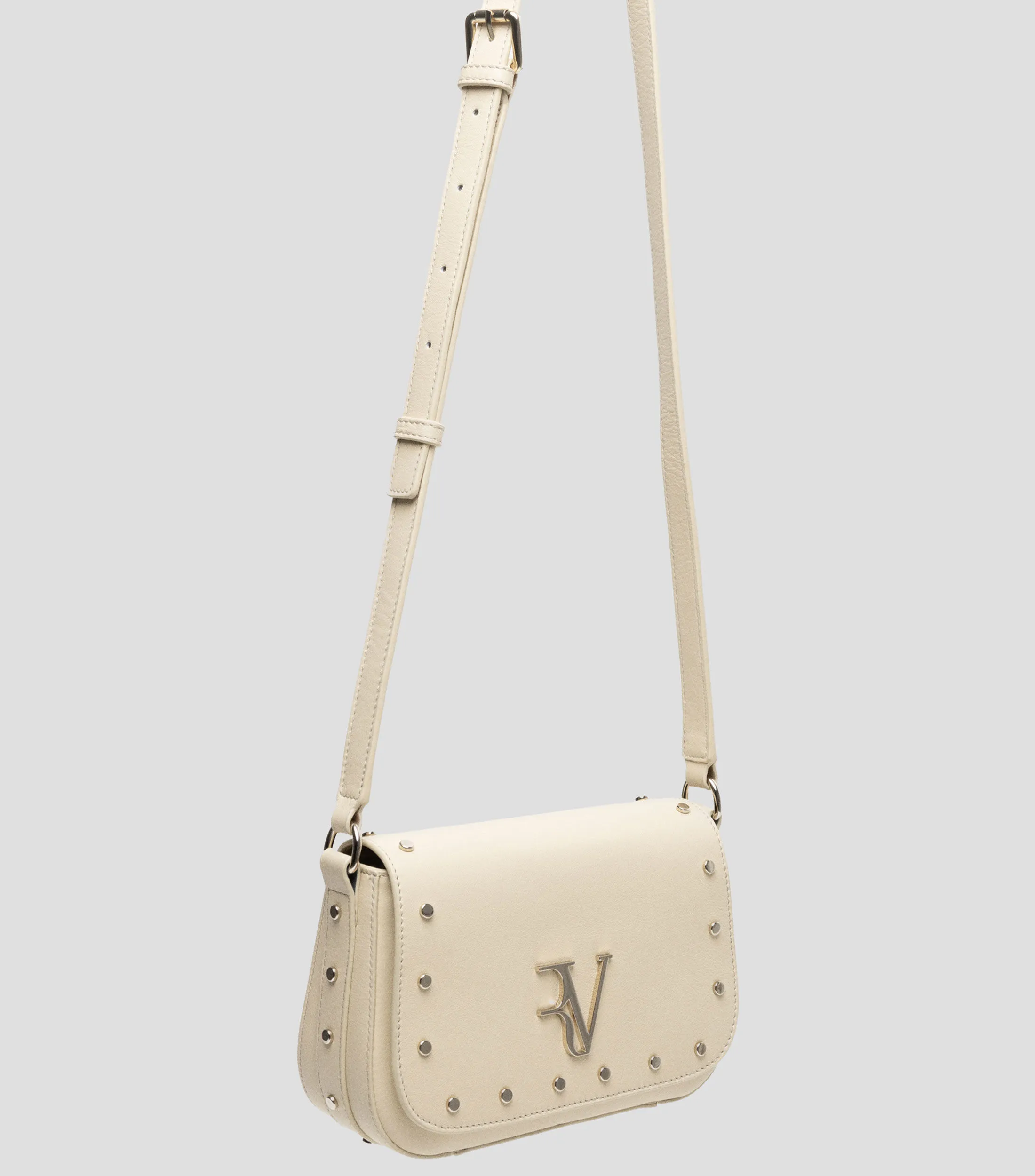 4353_Roberto Verino Bolso Crossbody crema en piel Mafalda con estoperoles Mujer