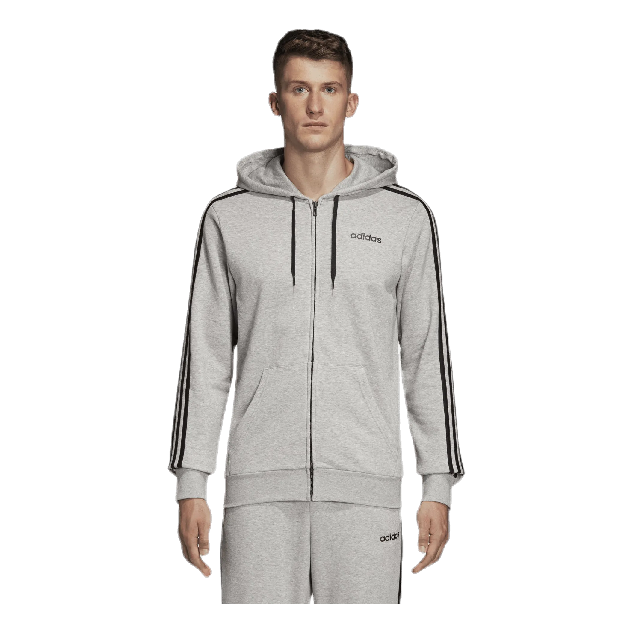 Adidas Essentials 3 Stripes Fullzip French Terry Medium Grey Heather / Black