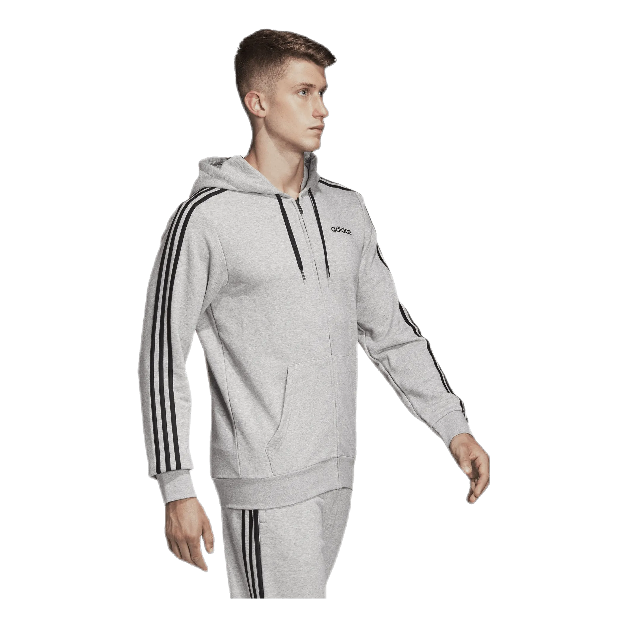 Adidas Essentials 3 Stripes Fullzip French Terry Medium Grey Heather / Black