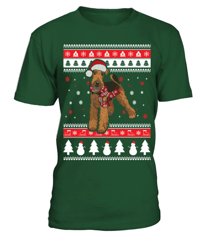 Airedale Terrier Ugly Christmas Sweater Camiseta cuello redondo Unisex