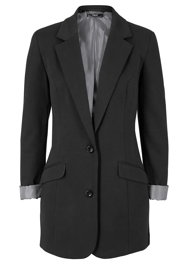 Americana larga de punto de algodón estilo boyfriend Negro