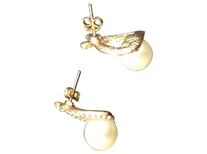 Autre Marque Par de pendientes vintage con perlas de fantasía y pedrería Blanco 