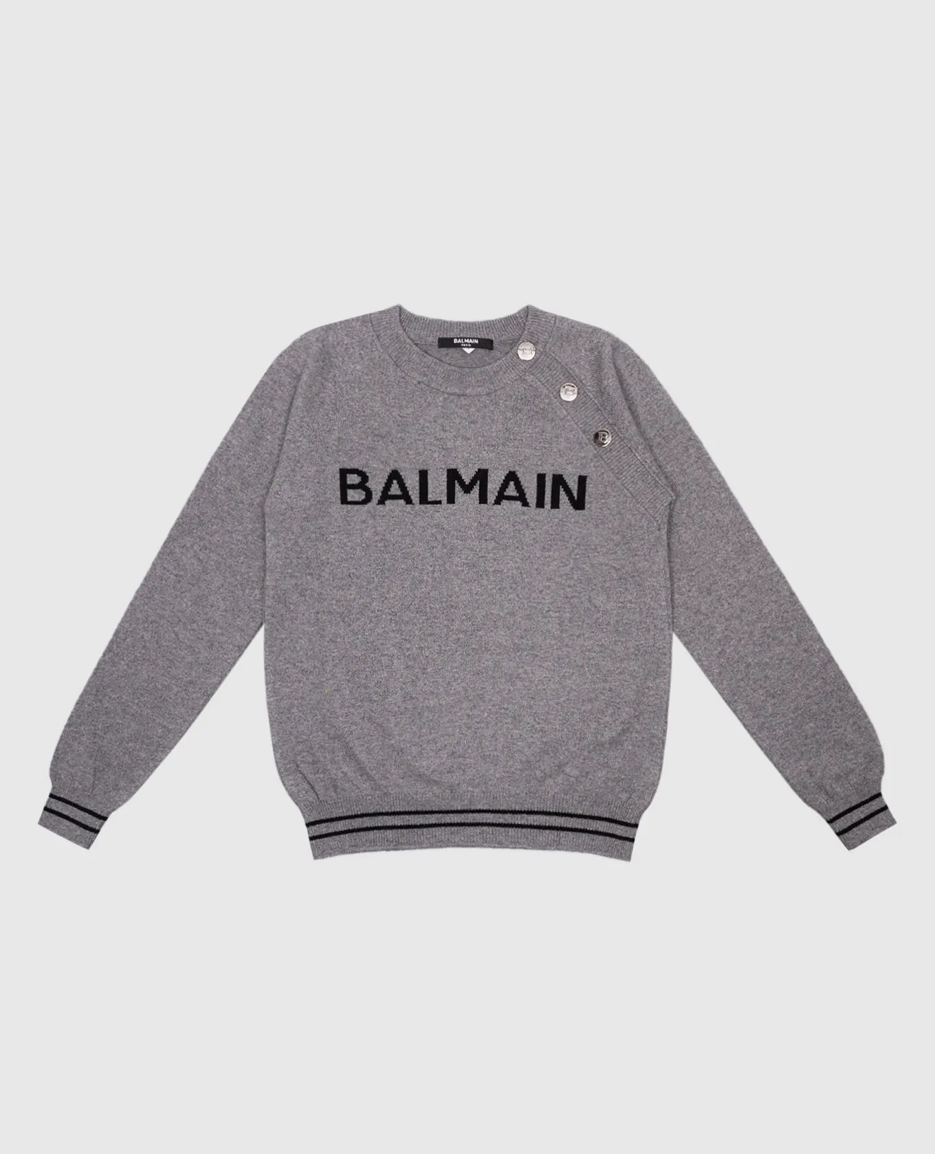 Balmain Gray wool, silk and cashmere logo jumper for kids