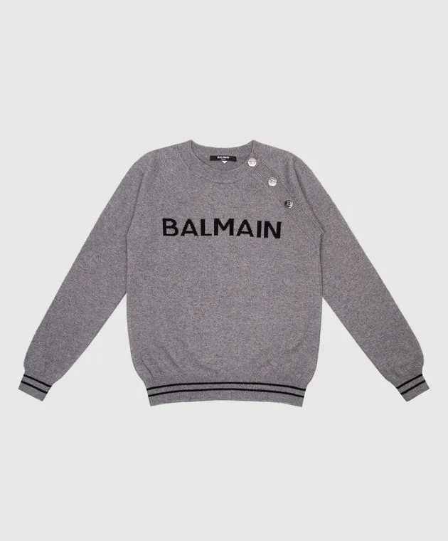 Balmain Gray wool, silk and cashmere logo jumper for kids