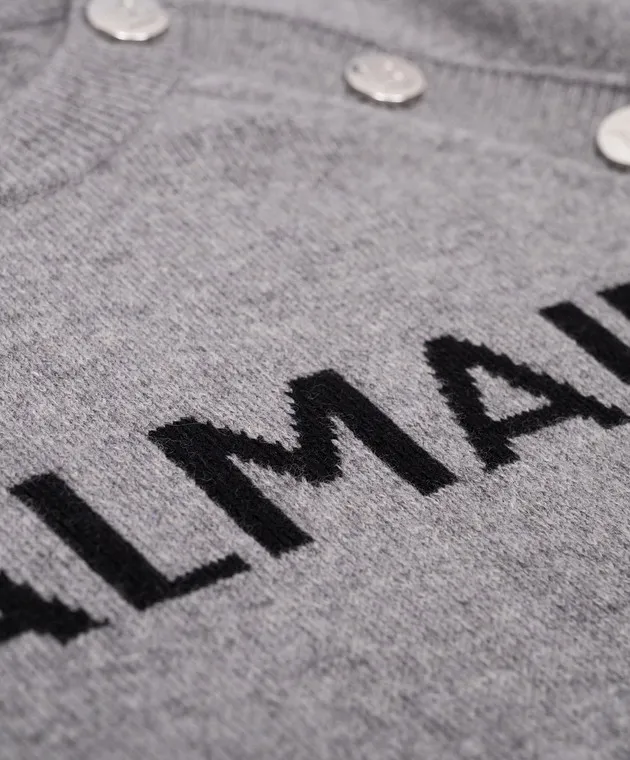 Balmain Gray wool, silk and cashmere logo jumper for kids