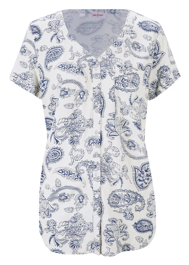 BLUSA DE MANGA CORTA BLANCO LANAAñIL CON PATRóN PAISLEY