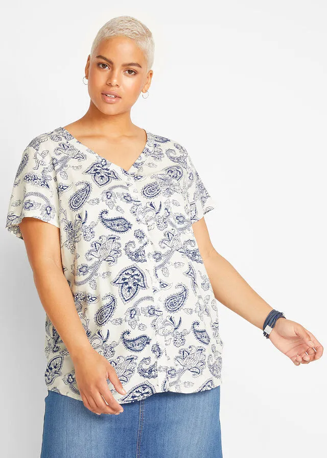 BLUSA DE MANGA CORTA BLANCO LANAAñIL CON PATRóN PAISLEY
