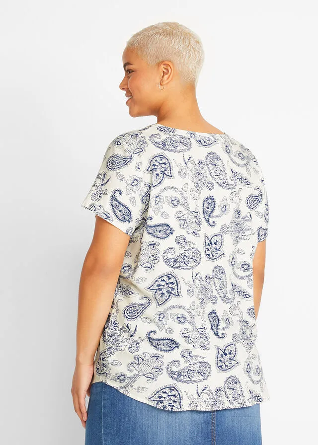 BLUSA DE MANGA CORTA BLANCO LANAAñIL CON PATRóN PAISLEY