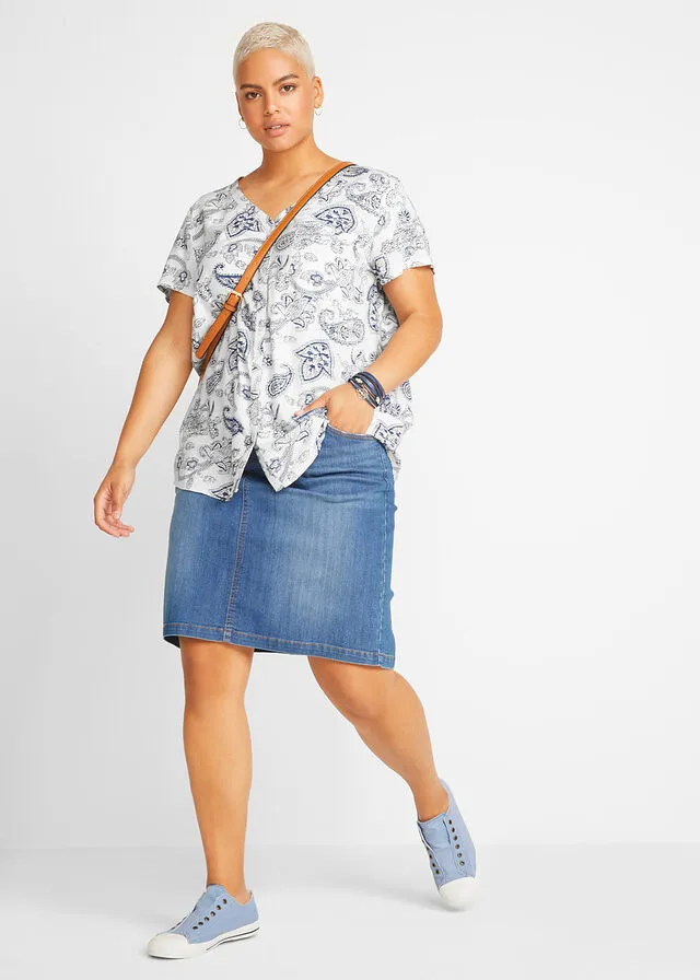 BLUSA DE MANGA CORTA BLANCO LANAAñIL CON PATRóN PAISLEY