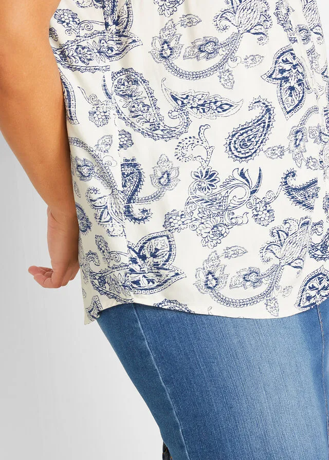 BLUSA DE MANGA CORTA BLANCO LANAAñIL CON PATRóN PAISLEY