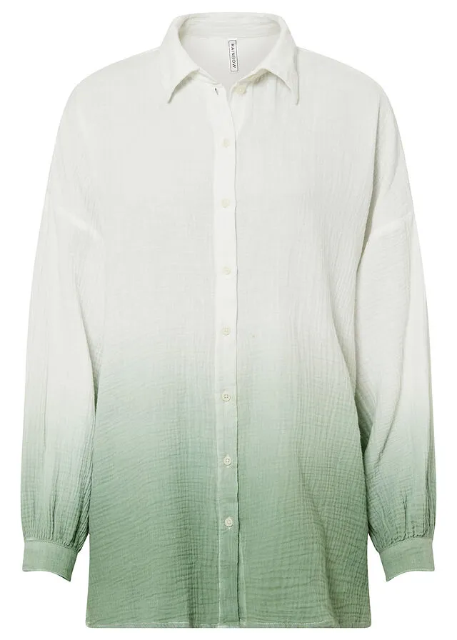BLUSA LARGA DE MUSELINA CON DEGRADADO CROMáTICO BLANCO LANAVERDE PINO