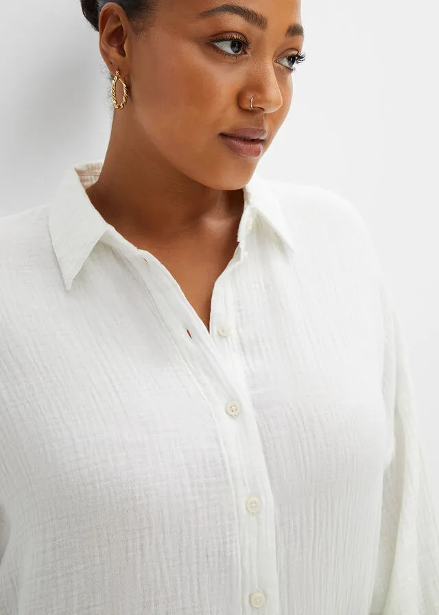 BLUSA LARGA DE MUSELINA CON DEGRADADO CROMáTICO BLANCO LANAVERDE PINO