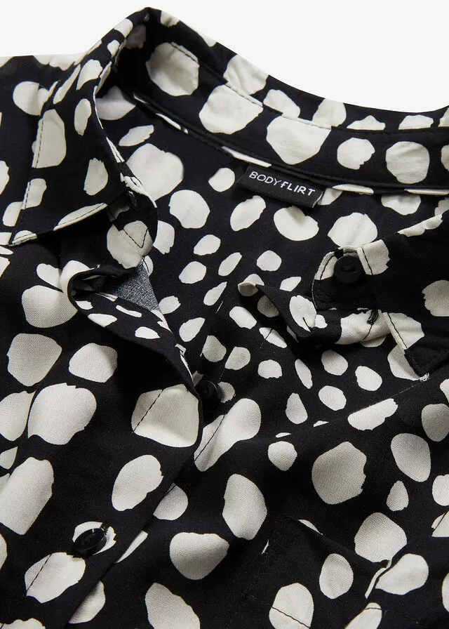 BLUSA LARGA ESTAMPADA DE VISCOSA SOSTENIBLE NEGROBLANCO LANA CON LUNARES