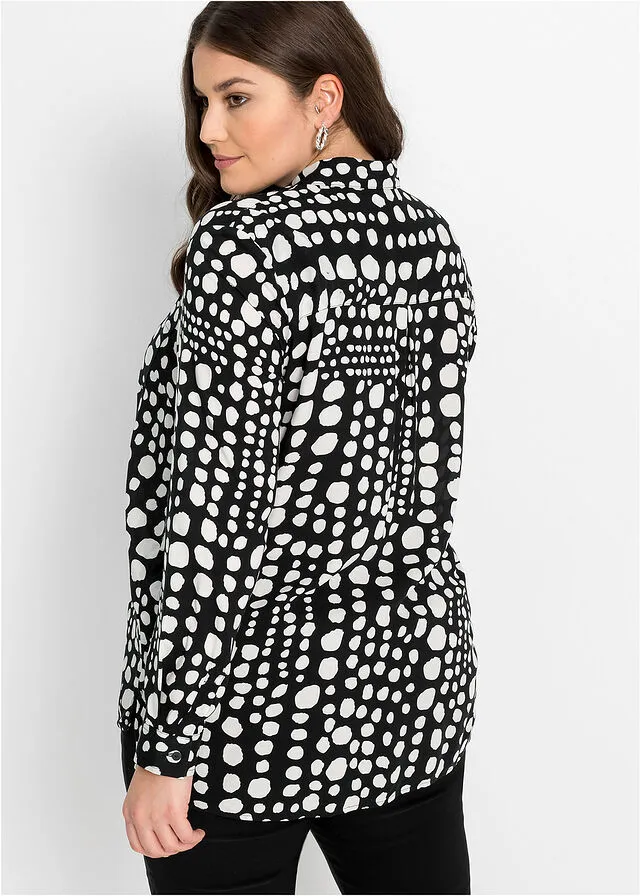 BLUSA LARGA ESTAMPADA DE VISCOSA SOSTENIBLE NEGROBLANCO LANA CON LUNARES