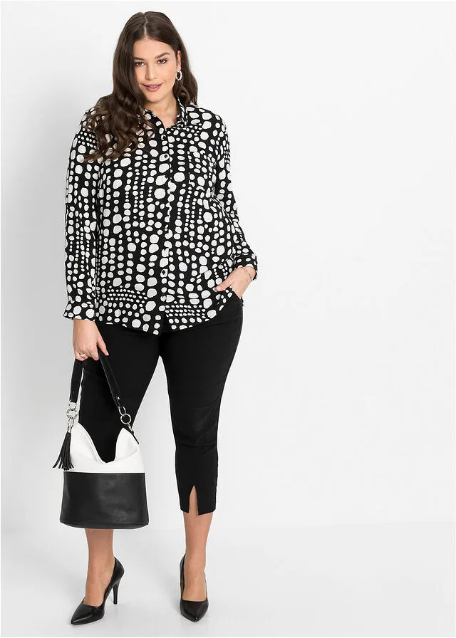 BLUSA LARGA ESTAMPADA DE VISCOSA SOSTENIBLE NEGROBLANCO LANA CON LUNARES