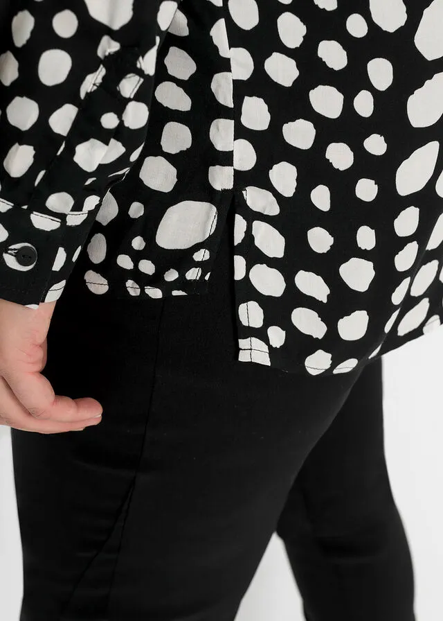 BLUSA LARGA ESTAMPADA DE VISCOSA SOSTENIBLE NEGROBLANCO LANA CON LUNARES