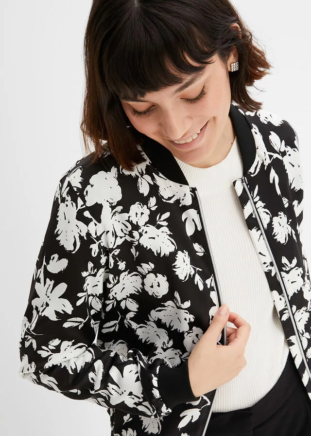 Blusón Negro/blanco lana con patrón floral