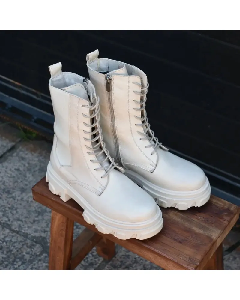 Bota militar de PIEL negra con cierre lateral de cremallera | 21811 top3shoes