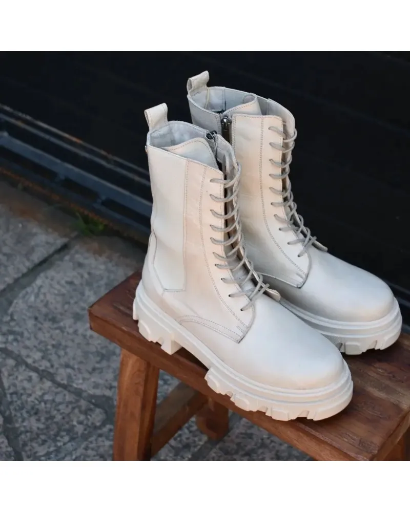 Bota militar de PIEL negra con cierre lateral de cremallera | 21811 top3shoes