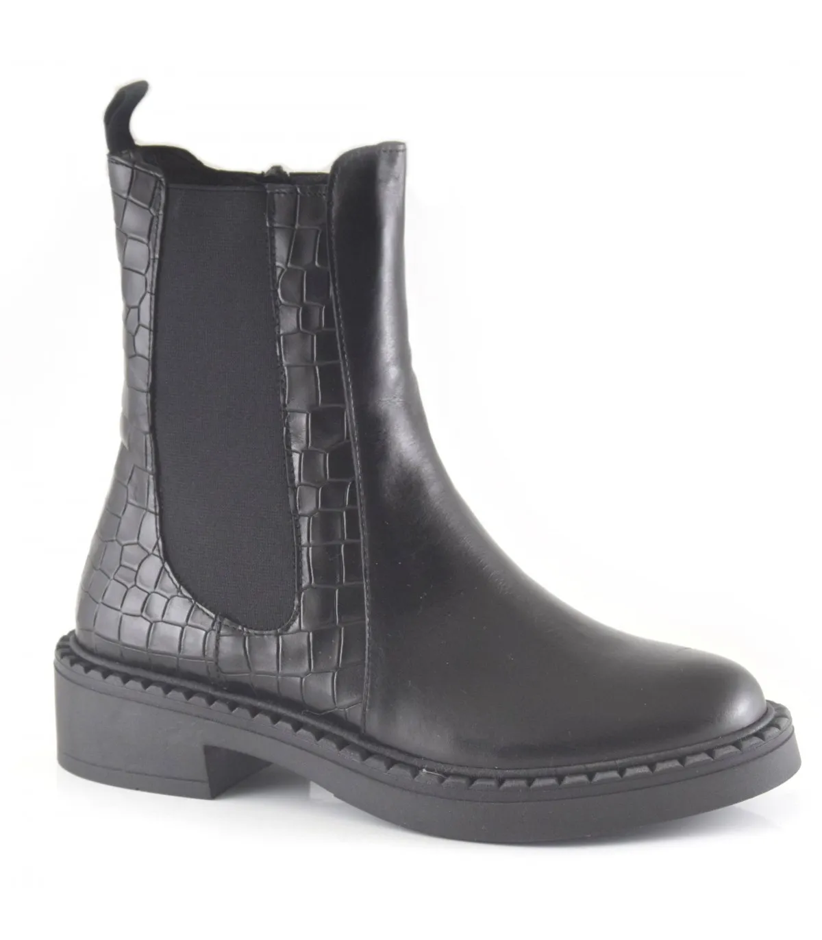 Botín Chelsea combinado en piel lisa y coco