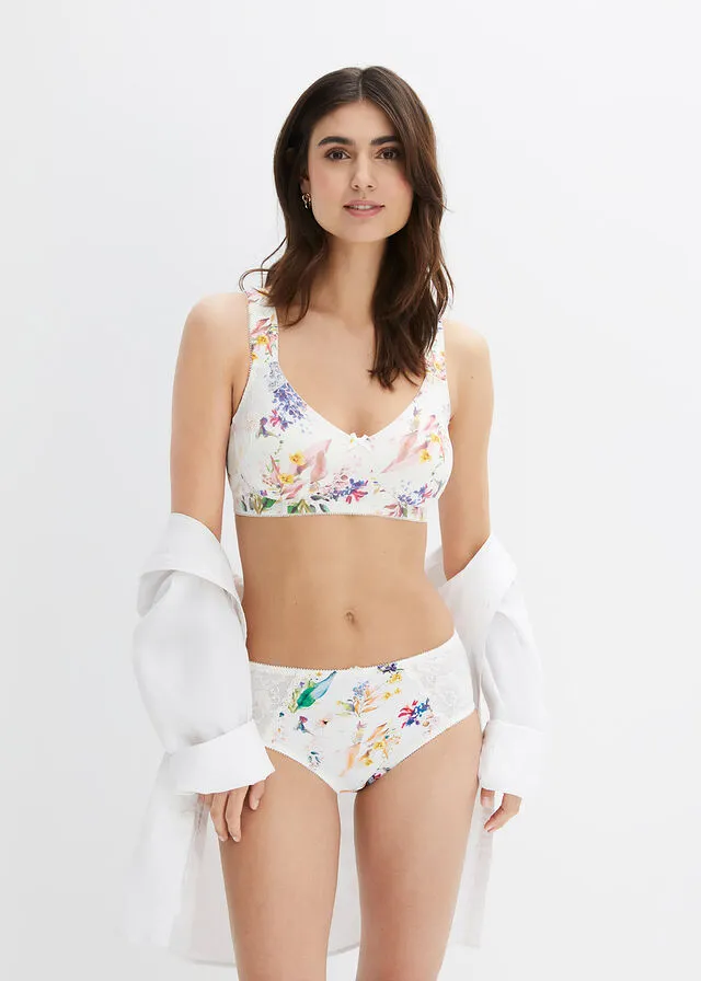 Braga maxi (4 unidades) de algodón orgánico Blanco lana de flores + rojo granada + blanco lana