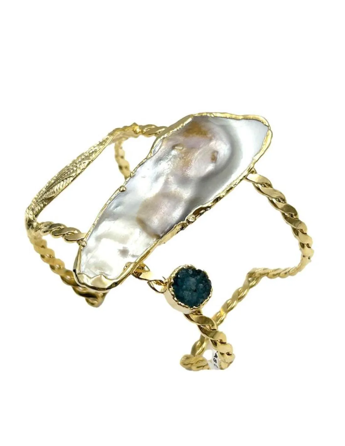 BRAZALETES DE PERLAS BARROCAS DISEÑO ANCHO DORADO PARA BODAS