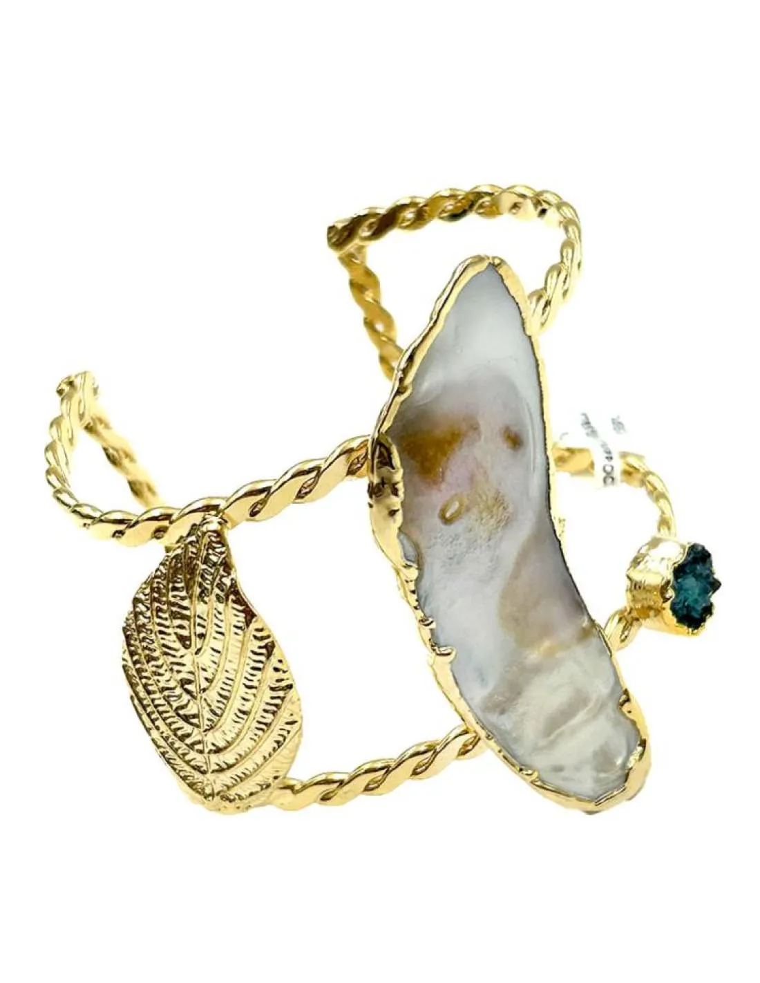 BRAZALETES DE PERLAS BARROCAS DISEÑO ANCHO DORADO PARA BODAS