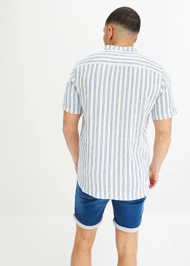 CAMISA DE MANGA CORTA BLANCO LANAAZUL PERLAAZUL MARINO CON RAYAS