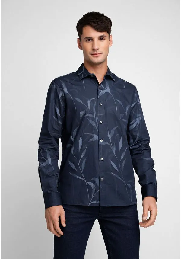 CAMISA HOMBRE MANGA LARGA ESTAMPADA NAVY