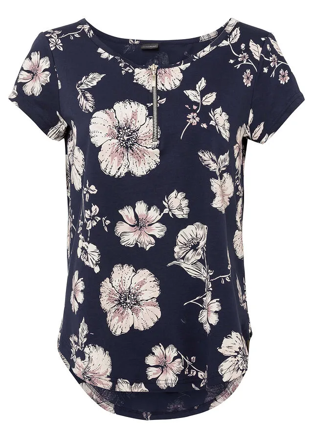 CAMISETA CON CREMALLERA AZUL OSCUROROSA PALOBLANCO LANA DE FLORES