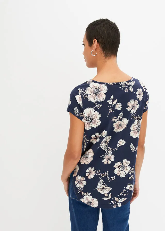 CAMISETA CON CREMALLERA AZUL OSCUROROSA PALOBLANCO LANA DE FLORES