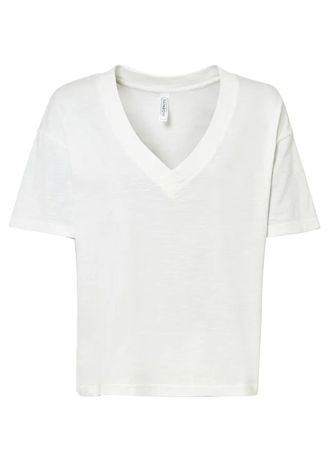 Camiseta con escote pronunciado en V Blanco lana