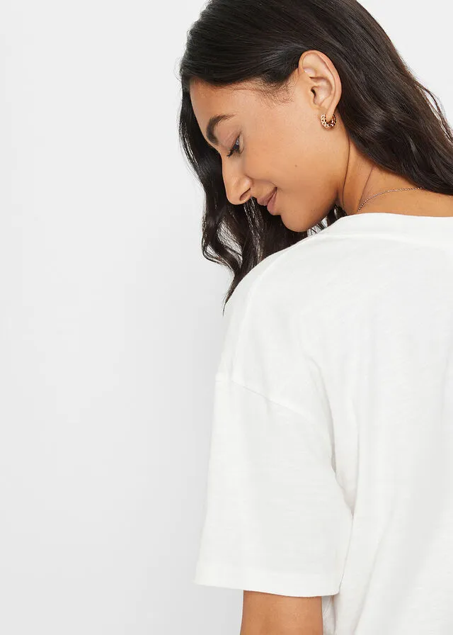 Camiseta con escote pronunciado en V Blanco lana