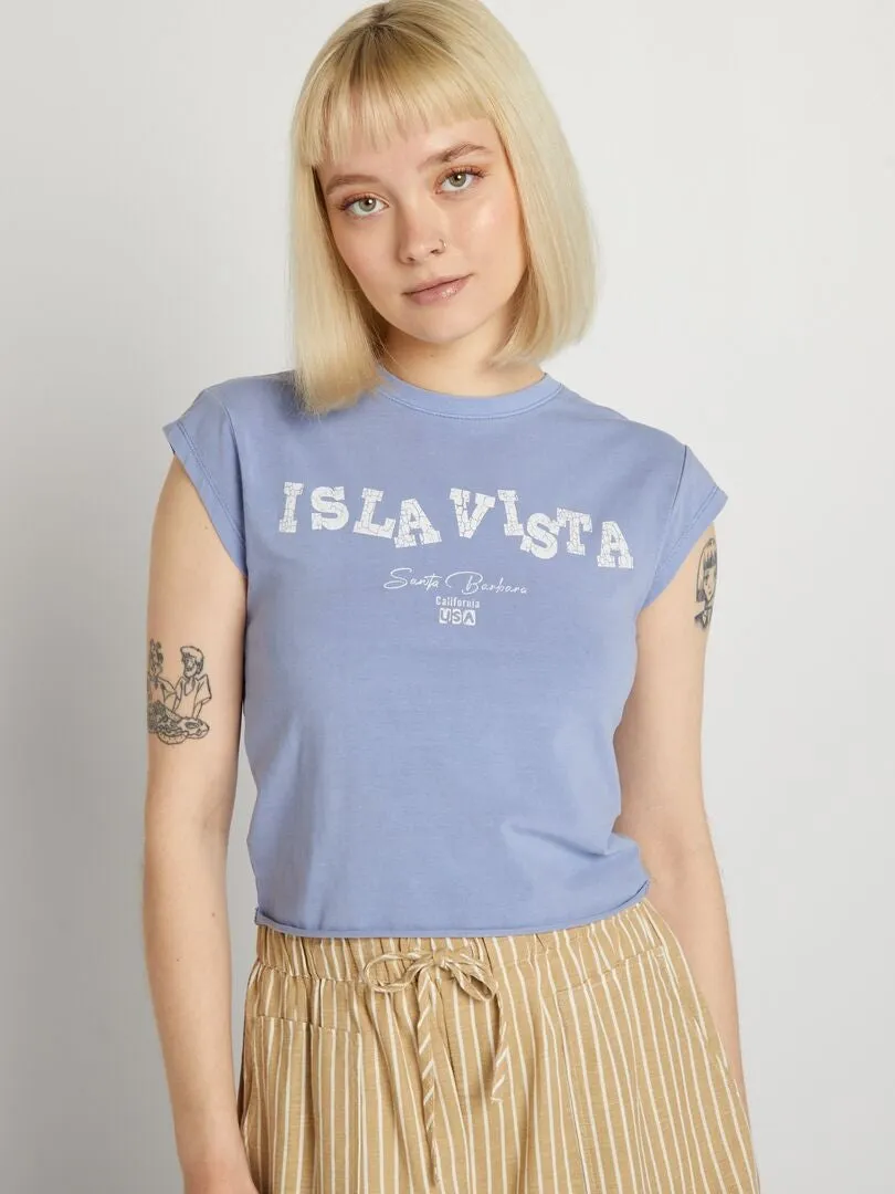CAMISETA CROPPED ELáSTICA ESTAMPADA  AZUL
