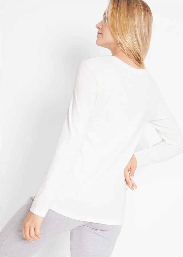 CAMISETA DE ALGODóN DE MANGA LARGA CON MOTIVO NAVIDEñO BLANCO LANAAZUL OSCURO