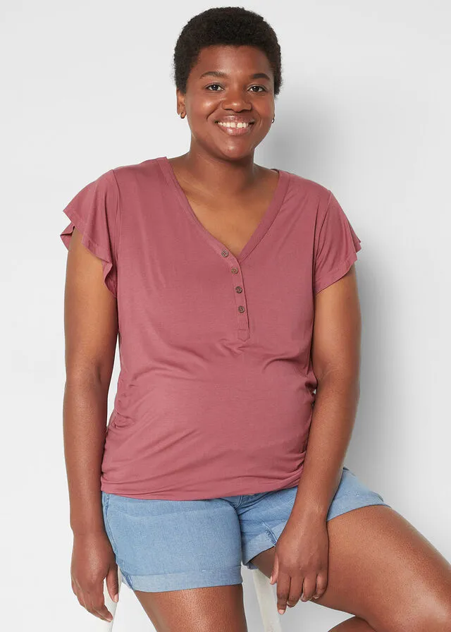 Camiseta premamá/de lactancia con viscosa sostenible Granate suave