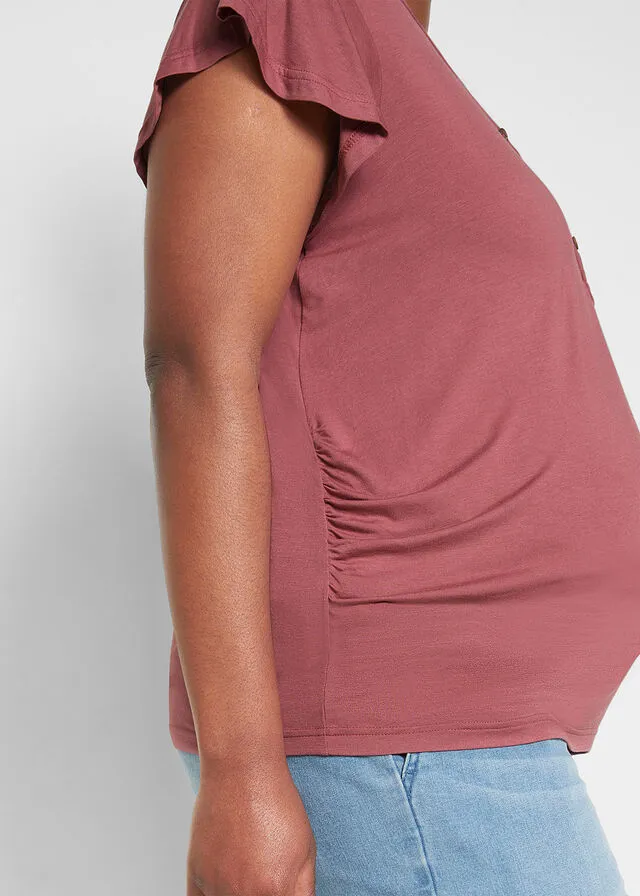 Camiseta premamá/de lactancia con viscosa sostenible Granate suave
