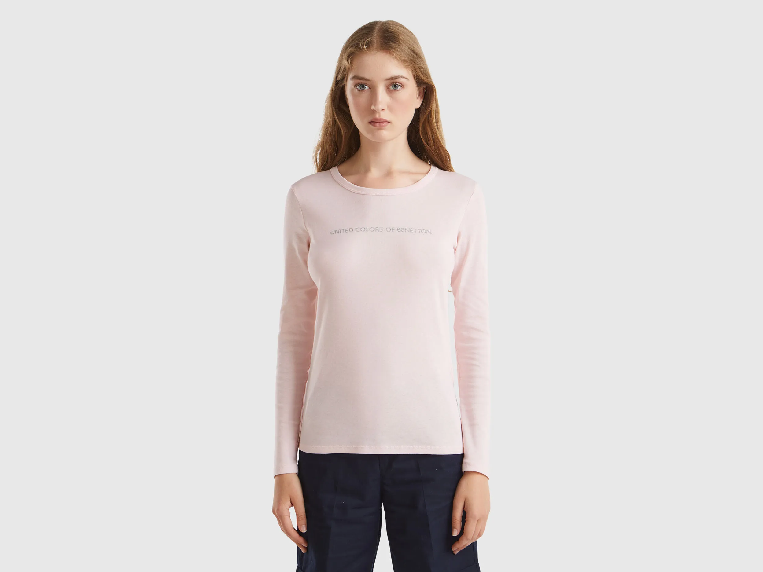 Camiseta rosa pastel de manga larga de 100 % algodón