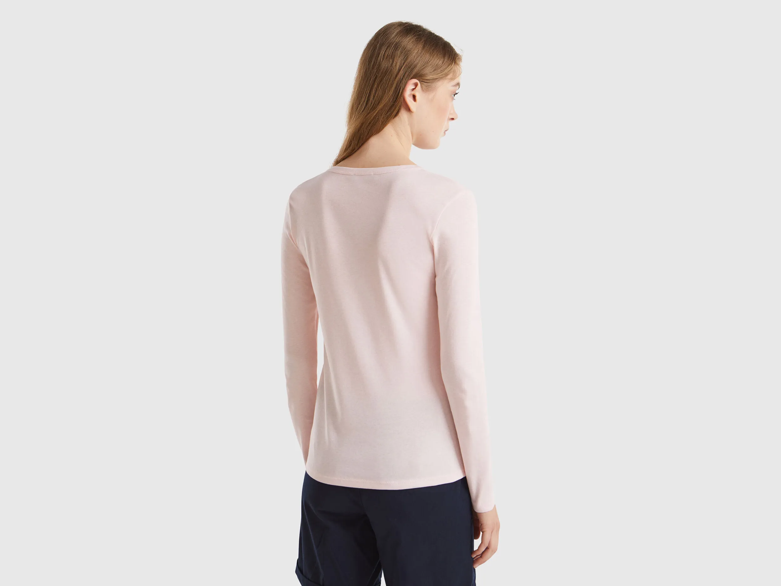 Camiseta rosa pastel de manga larga de 100 % algodón