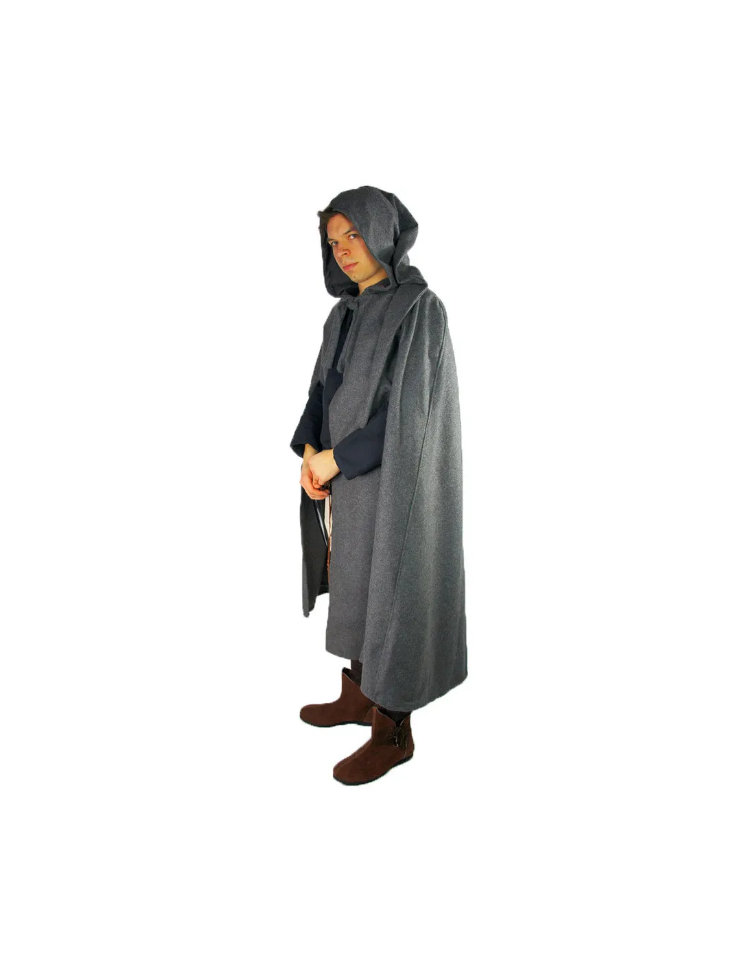 Capa medieval de lana gris con apertura en los brazos, modelo Frank