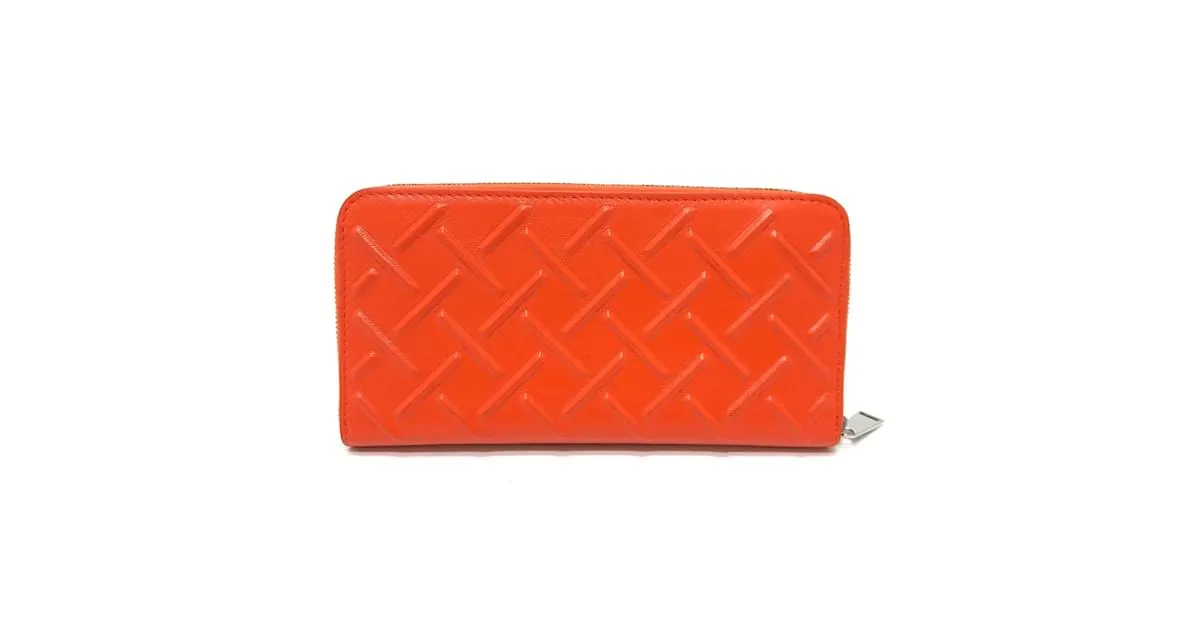 Cartera larga de cuero naranja Bottega Veneta 