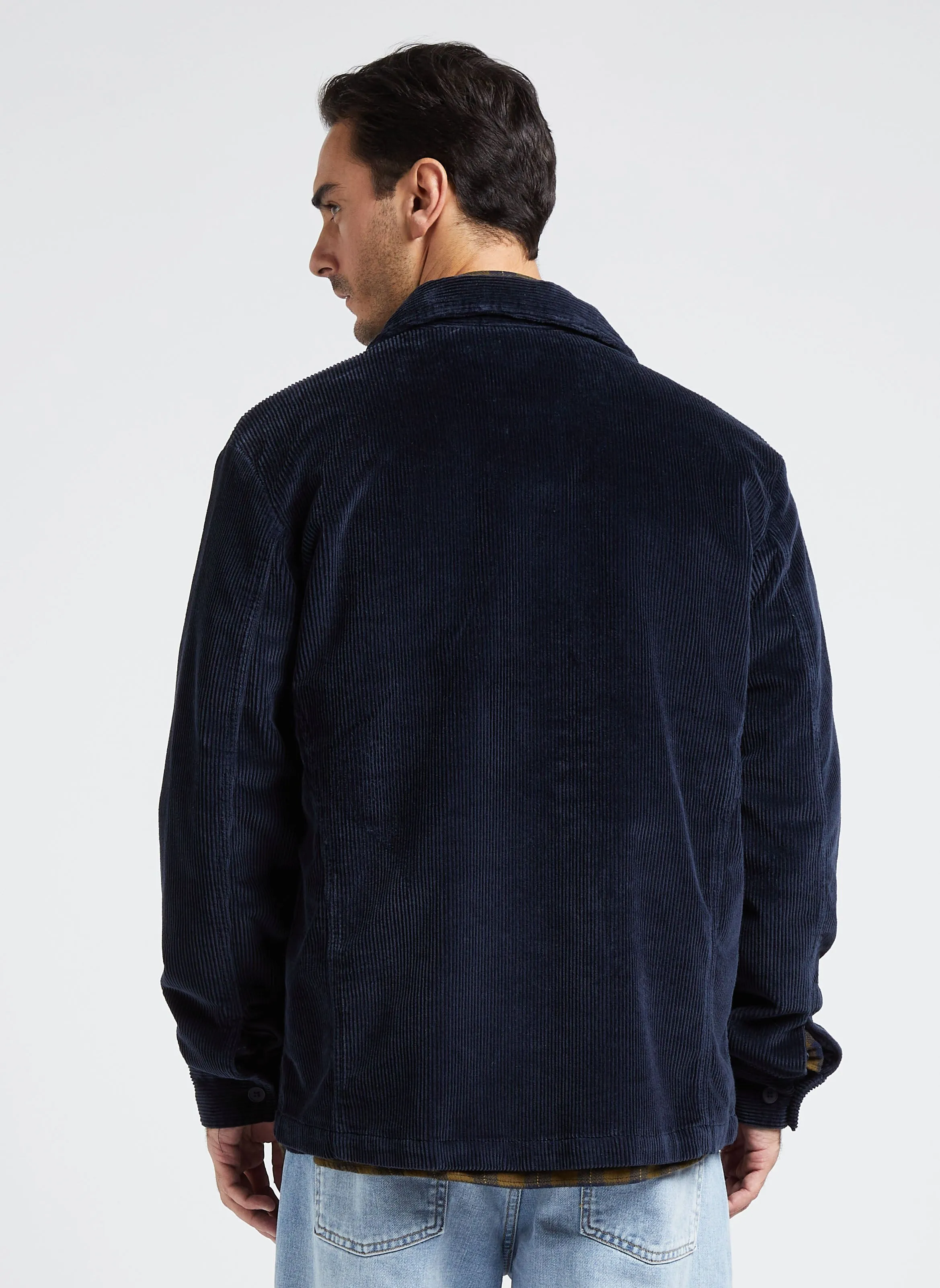 Chaqueta de algodón orgánico con cuello clásico en azul