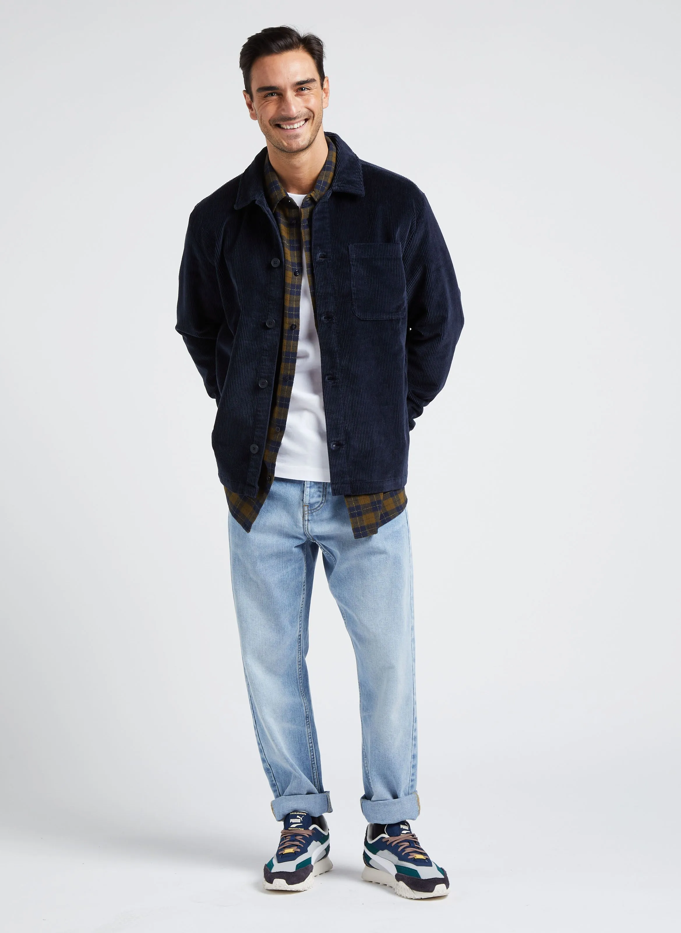 Chaqueta de algodón orgánico con cuello clásico en azul