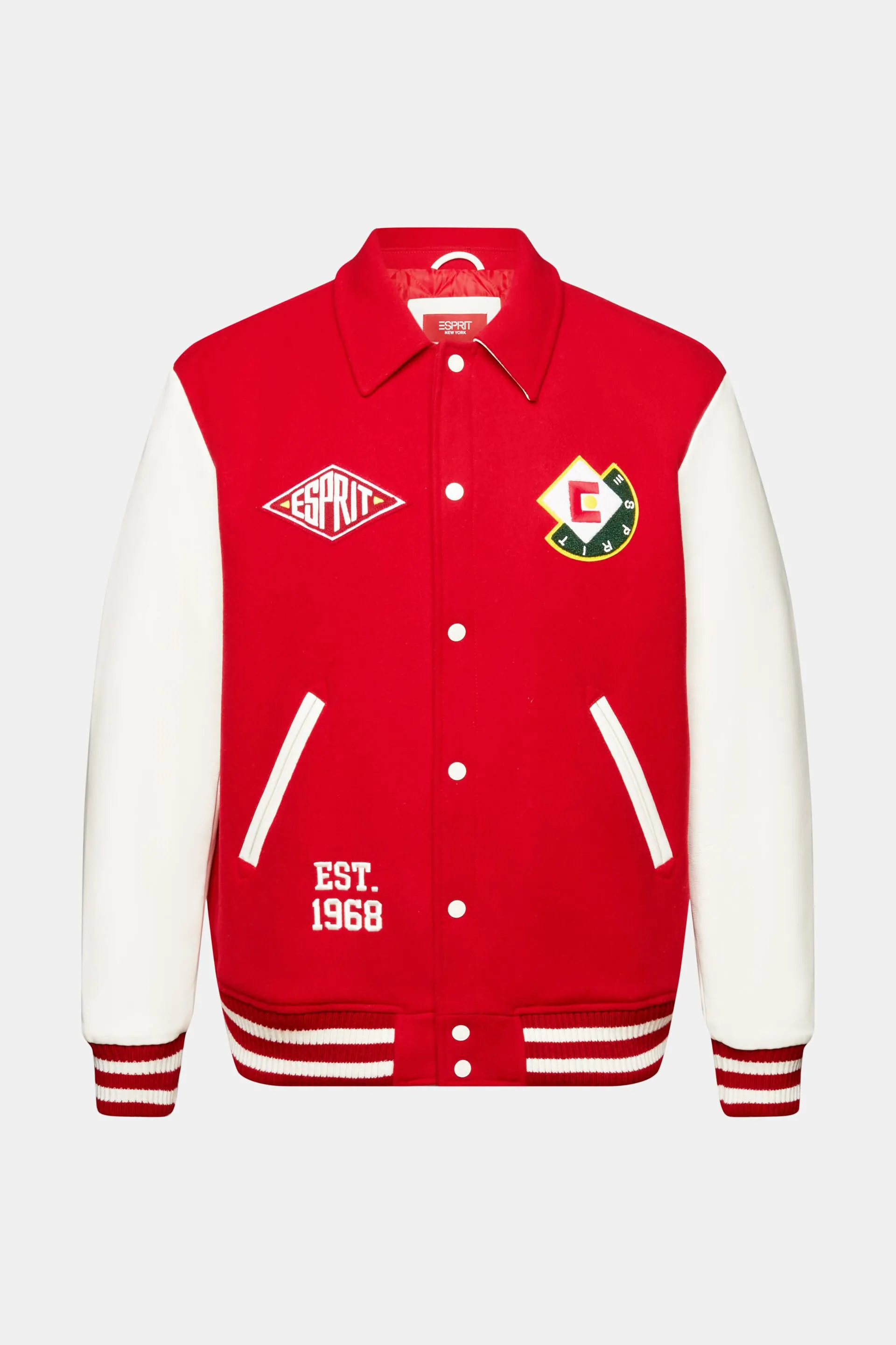 Chaqueta estilo universitario en mezcla de lana con logotipo estampado