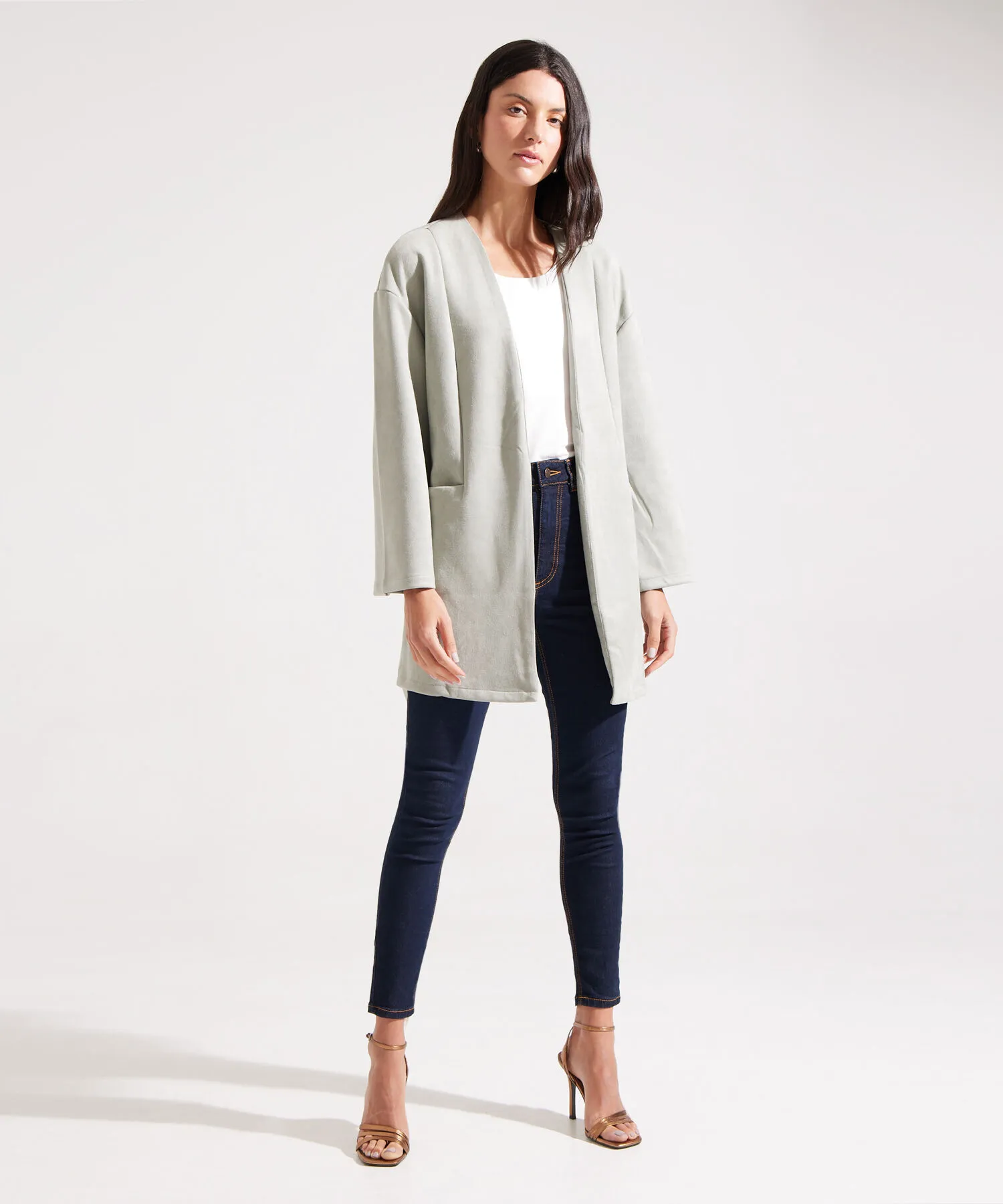 CHAQUETA LARGA EN SUEDE