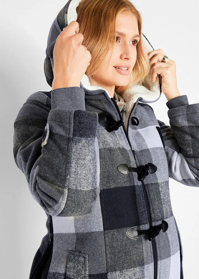 CHAQUETA PREMAMá DE LANA CON FORRO DE PELUCHE/CHAQUETA DE PORTEO AZUL OSCUROGRIS DE CUADROS